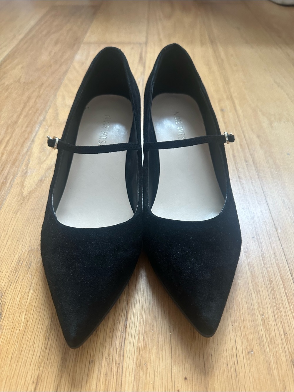 Nine West Black Suede Pointed Mary Jane Heels